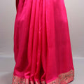 Rani Pink Silk Saree with Heavy Zari Embroidered Border Design