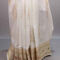 Off White Silk Saree with Floral Embroidery Rich Zari Border