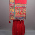 Elegant Red Silk Saree with Traditional Multicolor Border Design 