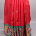 Elegant Red Silk Saree with Traditional Multicolor Border Design