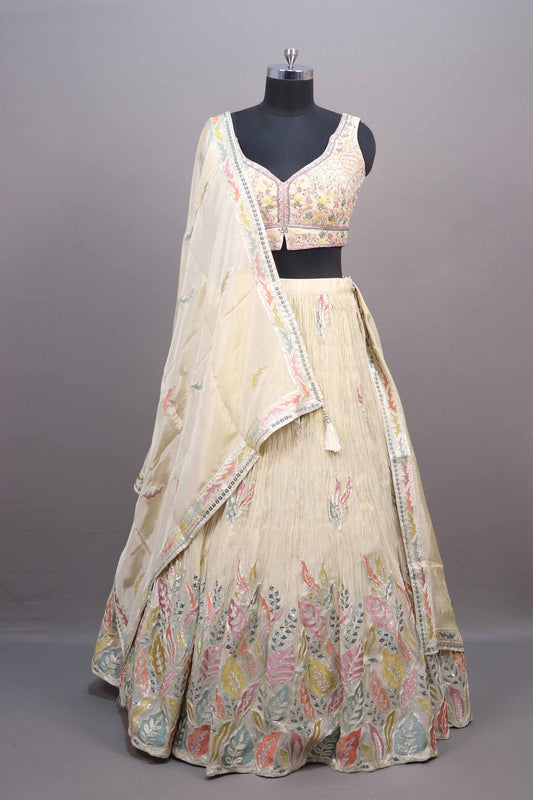 Off-White Embroidered Silk Lehenga Choli with Dupatta