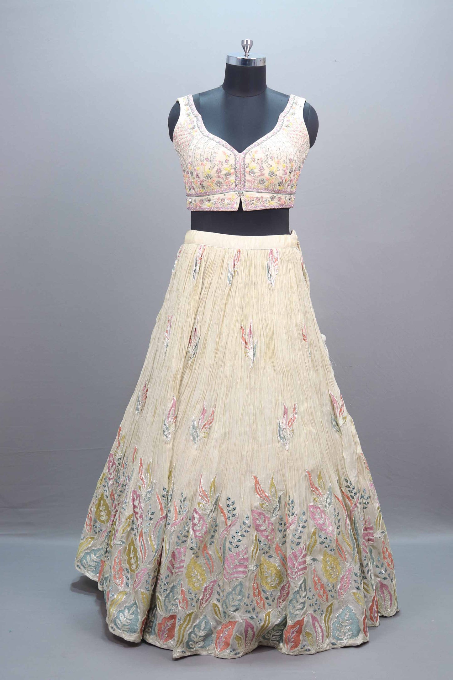 Off-White Embroidered Silk Lehenga Choli with Dupatta