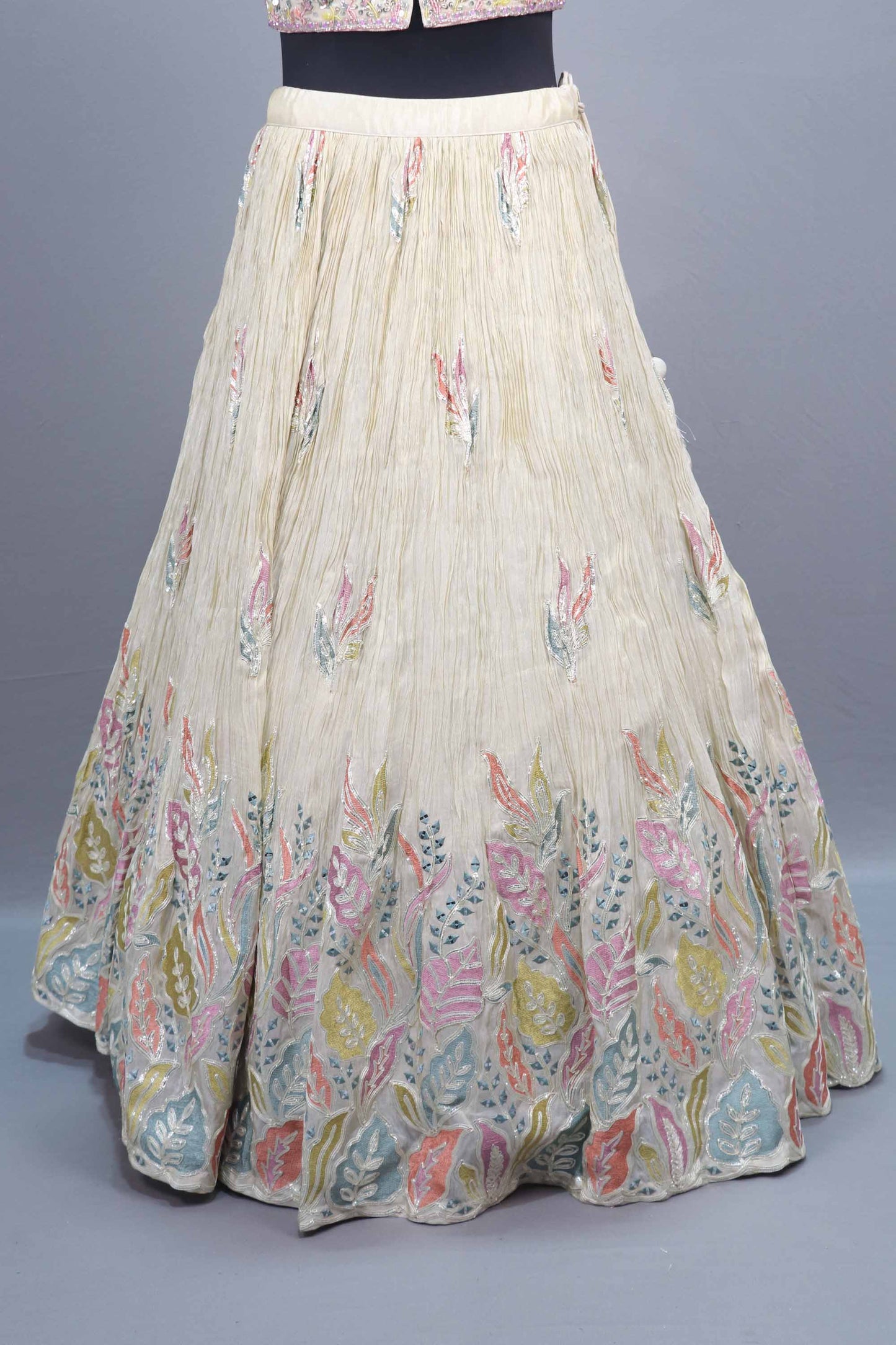 Off-White Embroidered Silk Lehenga Choli with Dupatta