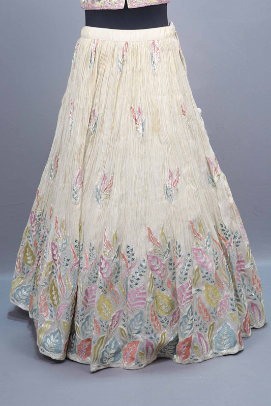 Off-White Embroidered Silk Lehenga Choli with Dupatta