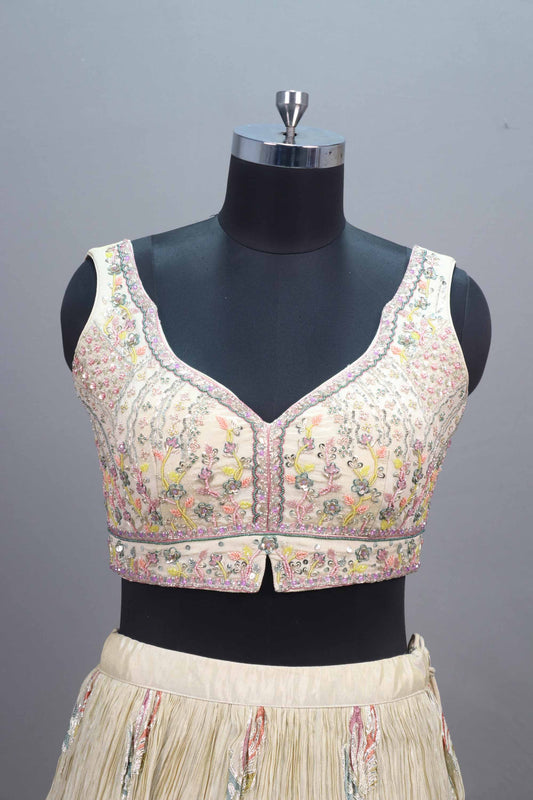 Off-White Embroidered Silk Lehenga Choli with Dupatta