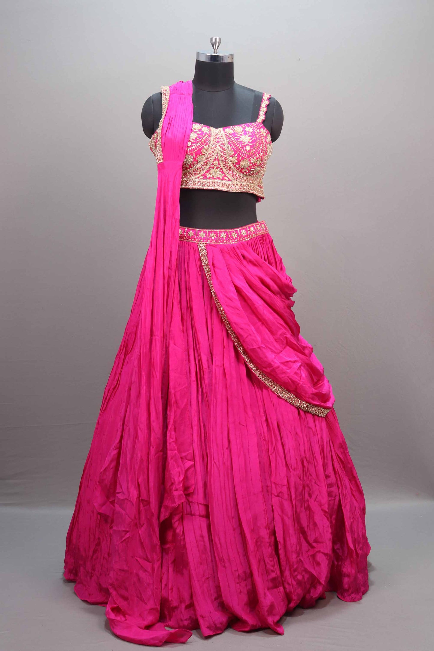 Rani Pink Silk Lehenga Choli Heavy Embroidered Blouse Dupatta