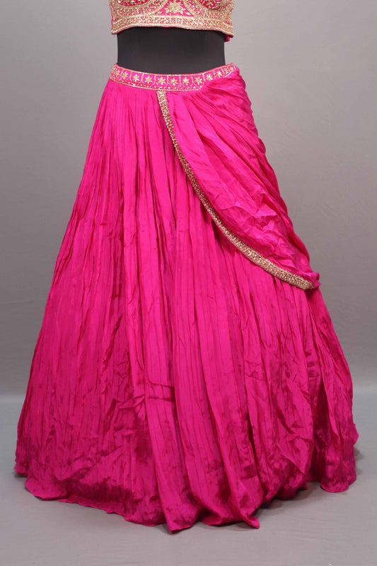 Rani Pink Silk Lehenga Choli Heavy Embroidered Blouse Dupatta