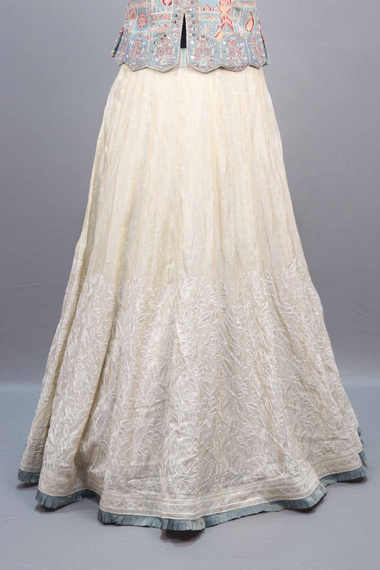 Pastel Blue Off-White Embroidered Lehenga Choli with Dupatta