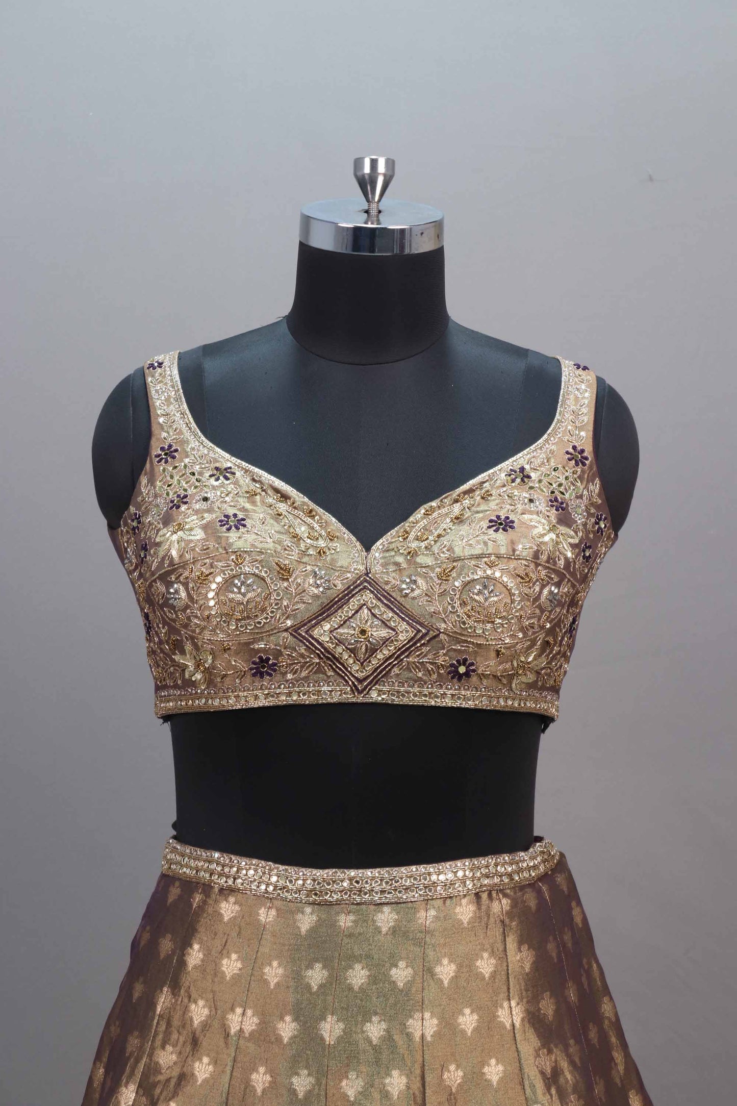 Olive Green Brown Banarasi Silk Lehenga Choli with Zari Work Dupatta