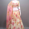 Peach Cream Floral Embroidered Lehenga Choli with Dupatta