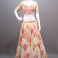 Peach Cream Floral Embroidered Lehenga Choli with Dupatta