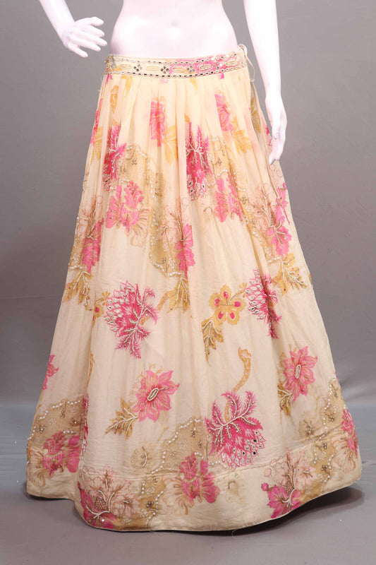 Peach Cream Floral Embroidered Lehenga Choli with Dupatta