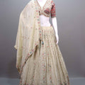 Off-White Embroidered Lehenga Choli with Multicolor Blouse Dupatta