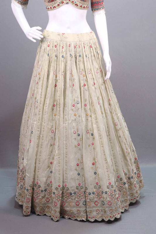 Off-White Embroidered Lehenga Choli with Multicolor Blouse Dupatta