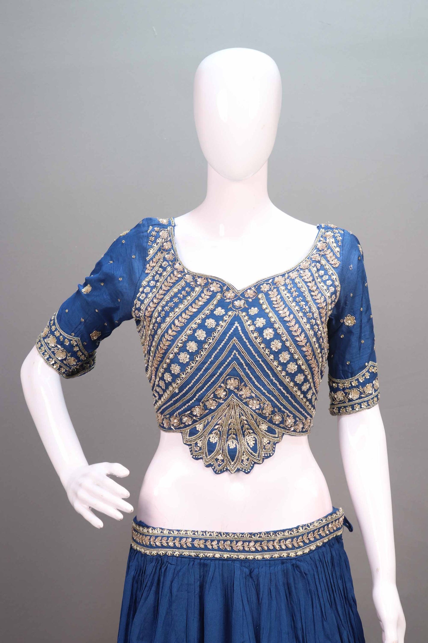 Navy Blue Silk Lehenga Choli Heavy Gold Embroidered Blouse Dupatta