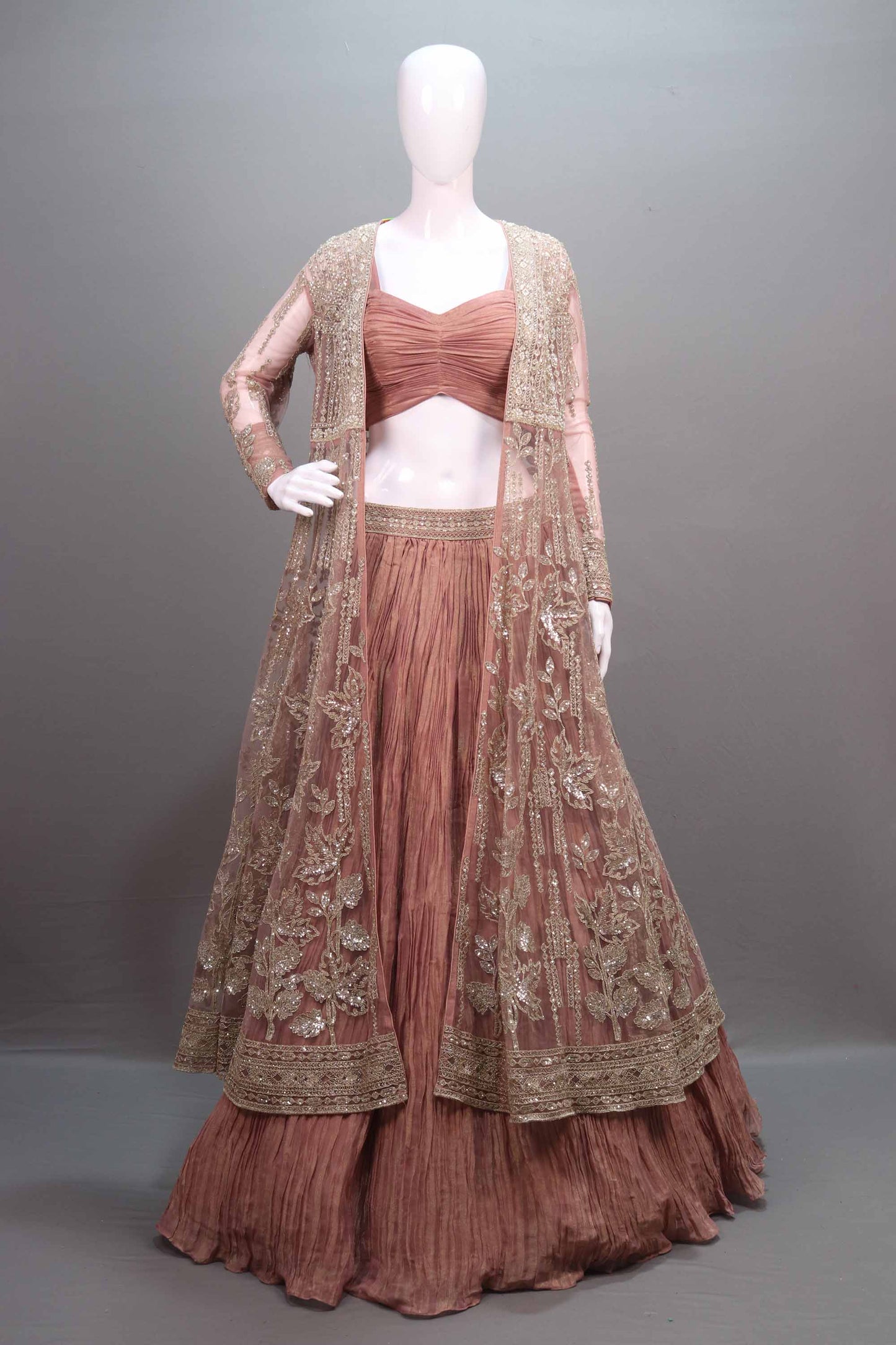 Rose Pink Lehenga Choli Heavy Embroidered Jacket Designer Lehenga