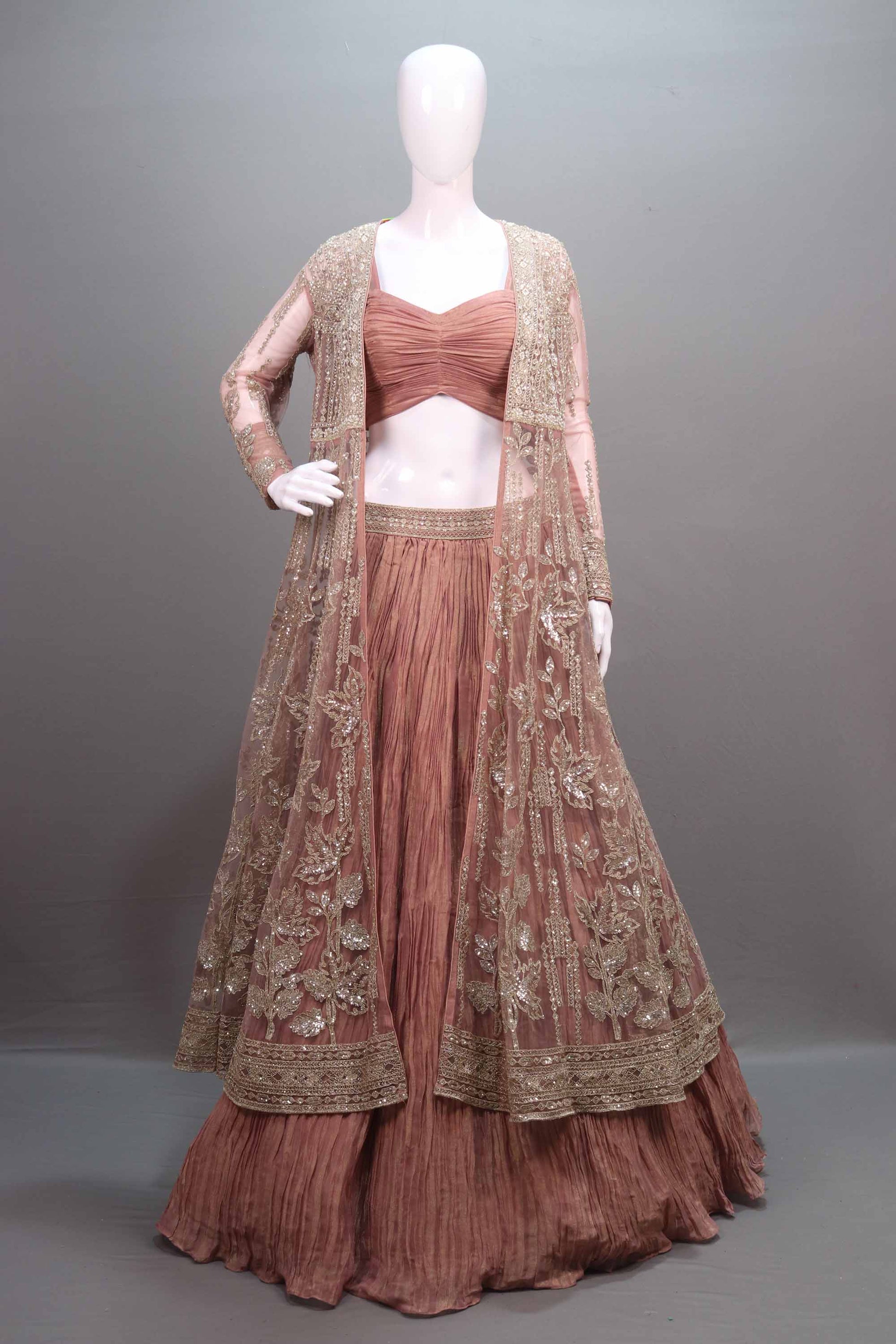 Rose Pink Lehenga Choli Heavy Embroidered Jacket Designer Lehenga