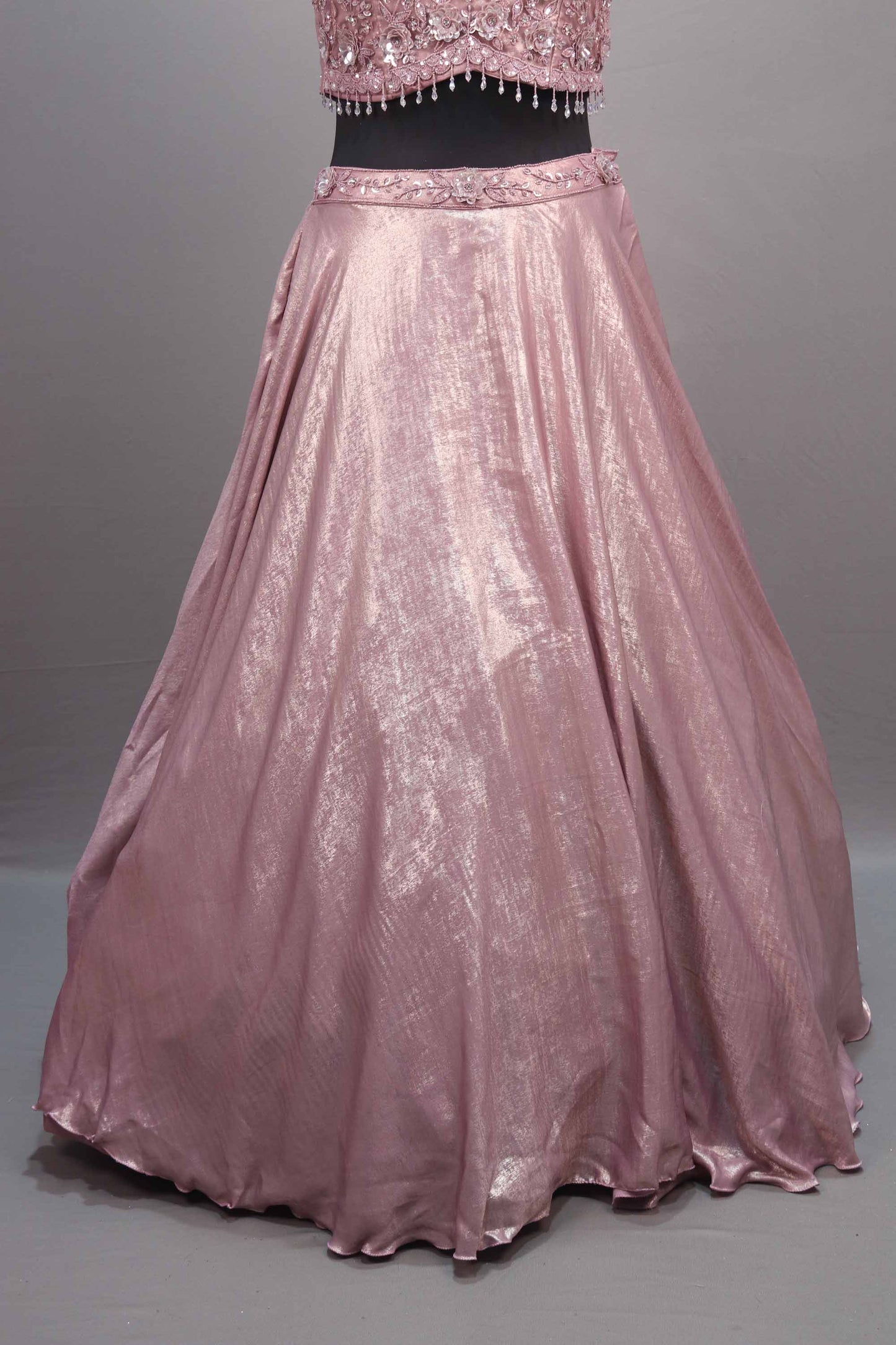 Pink Shimmer Silk Lehenga Choli with Embroidered Blouse Dupatta