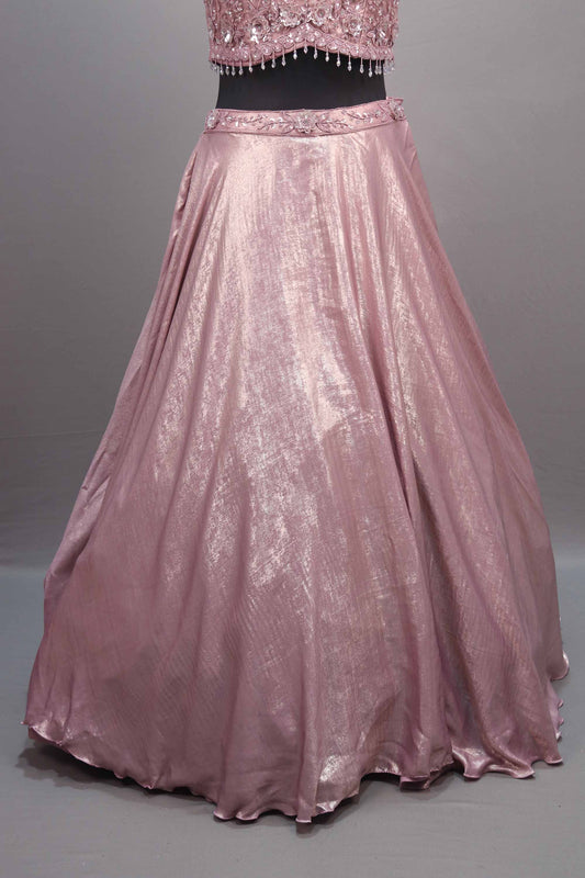 Pink Shimmer Silk Lehenga Choli with Embroidered Blouse Dupatta