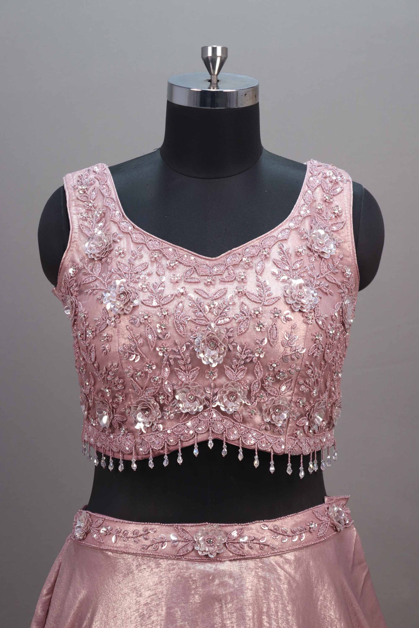 Pink Shimmer Silk Lehenga Choli with Embroidered Blouse Dupatta