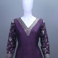Elegant Purple Silk Anarkali Suit Dupatta Traditional Party Wear
