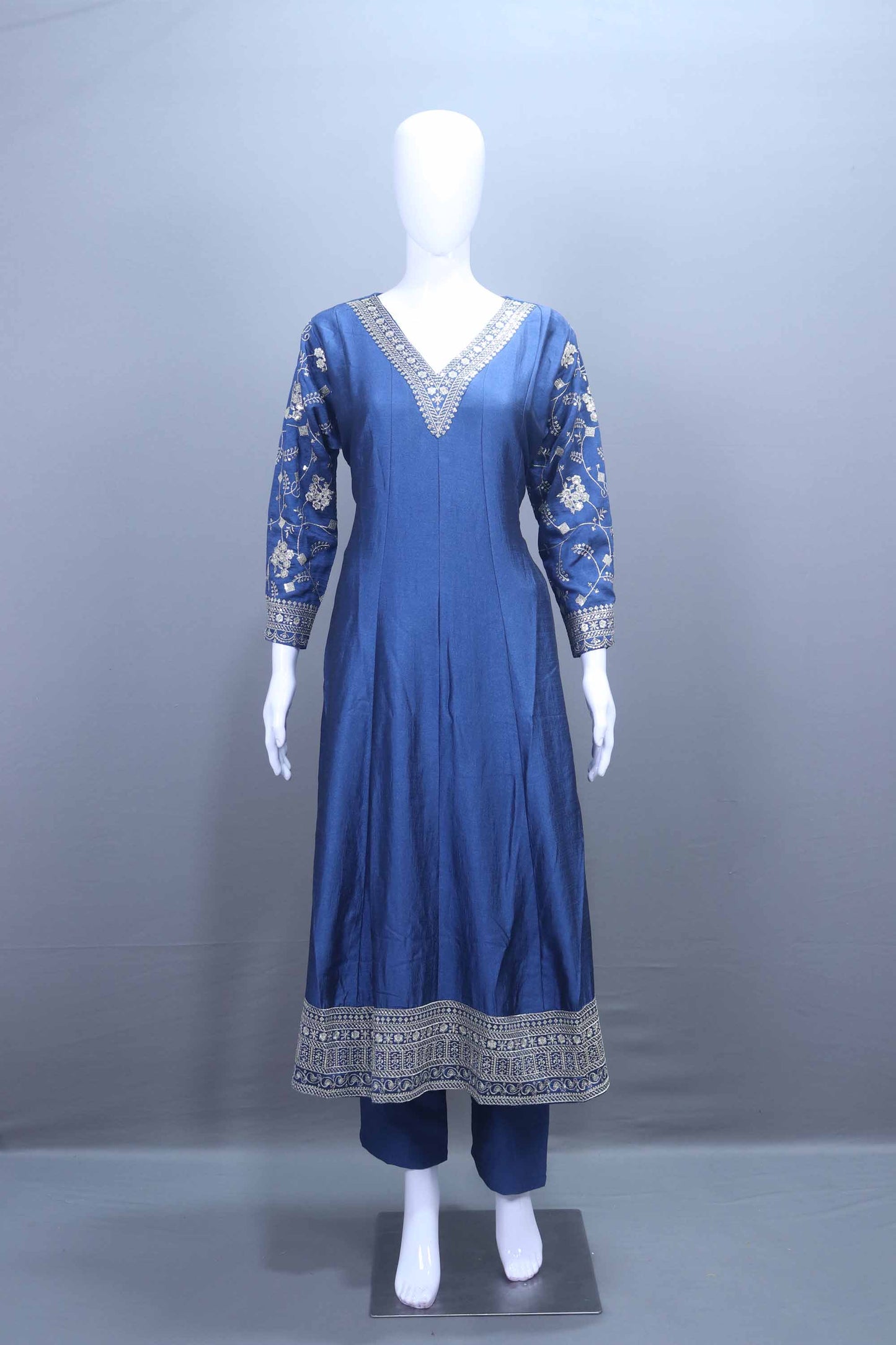 Elegant Blue Silk Anarkali Suit Dupatta Designer Party Wear