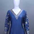 Elegant Blue Silk Anarkali Suit Dupatta Designer Party Wear