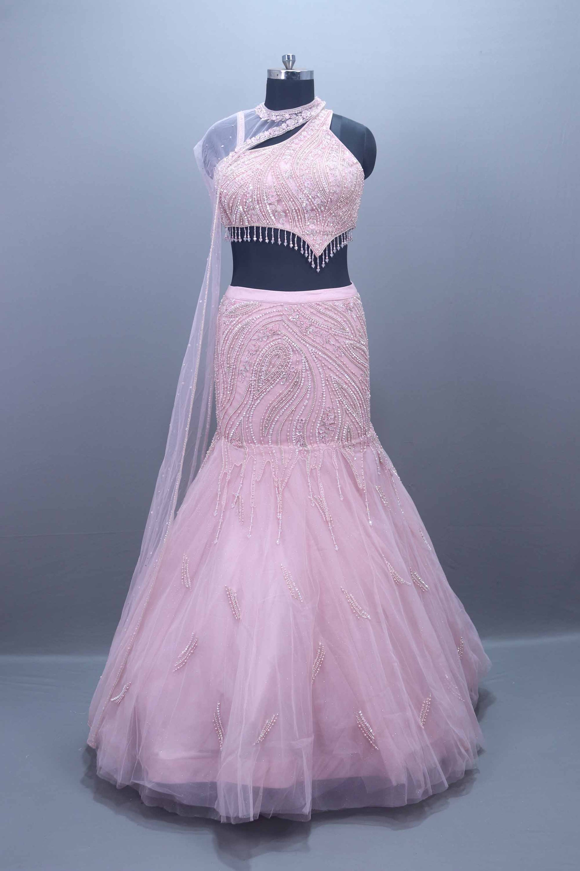Elegant Light Pink Net  Mermaid Lehenga Choli Dupatta Designer 