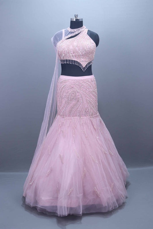 Elegant Light Pink Net  Mermaid Lehenga Choli Dupatta Designer 