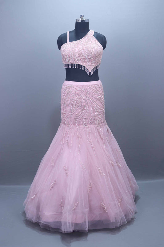 Elegant Light Pink Net  Mermaid Lehenga Choli Dupatta Designer