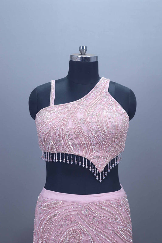 Elegant Light Pink Net  Mermaid Lehenga Choli Dupatta Designer