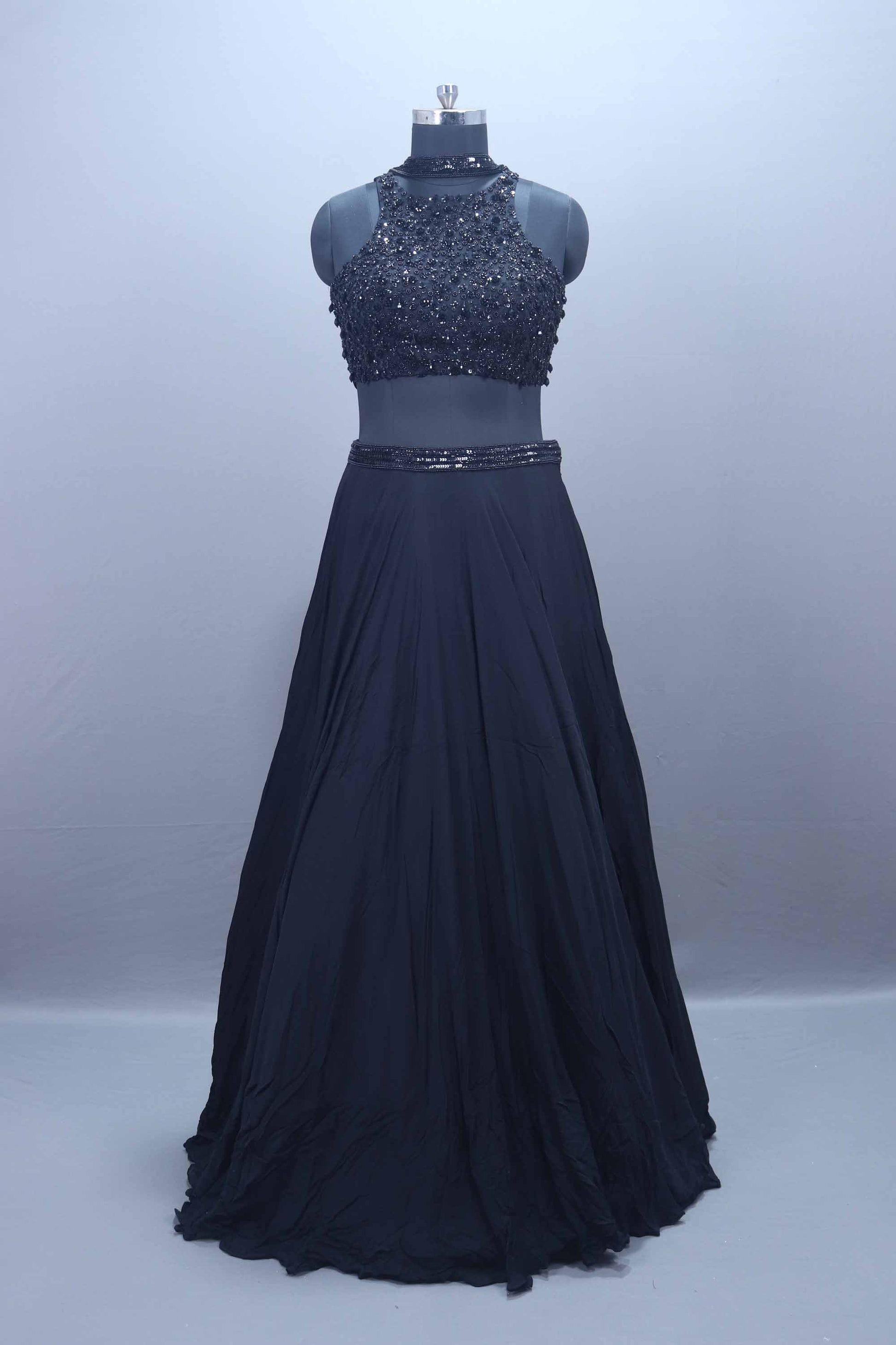 Designer Black Crop Top Skirt Set Stylish Party Wear