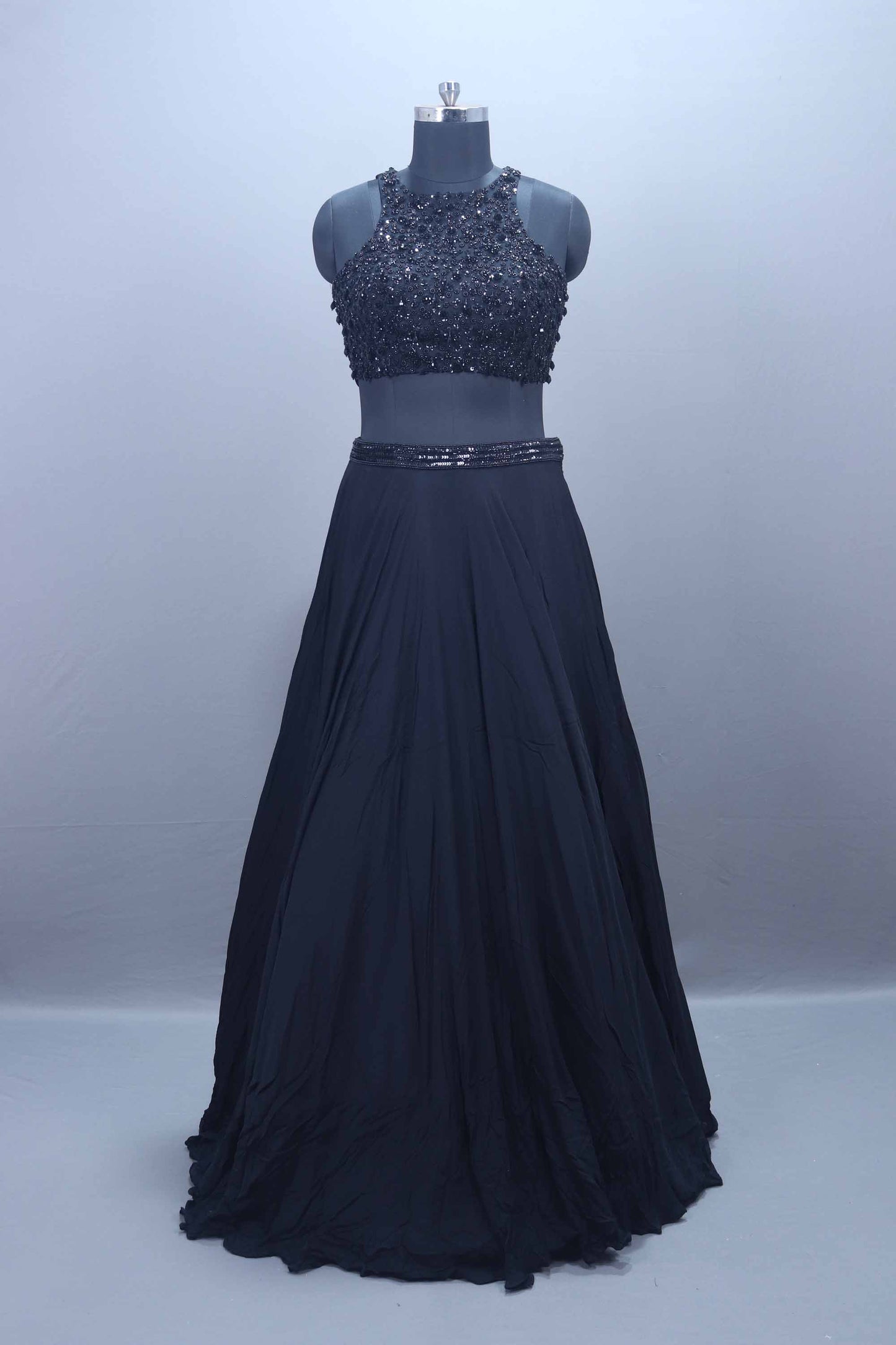 Designer Black Crop Top Skirt Set Stylish Party Wear