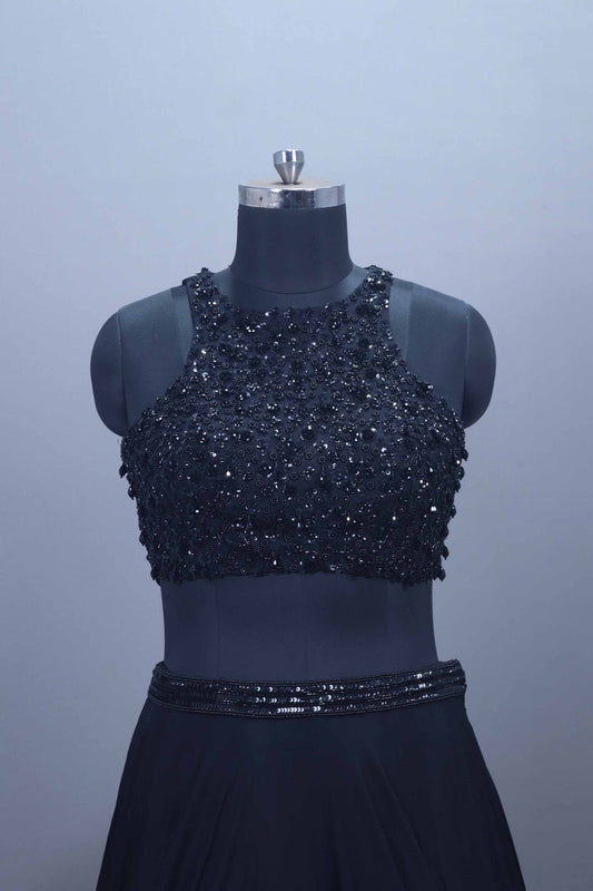 Designer Black Crop Top Skirt Set Stylish Party Wear