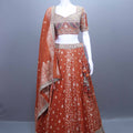 Rust Orange Silk Bridal Lehenga Choli  Dupatta