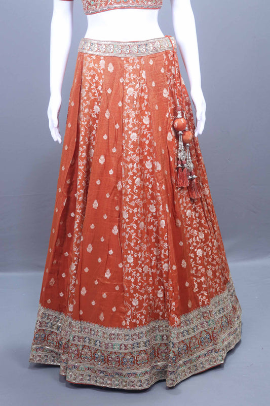 Rust Orange Silk Bridal Lehenga Choli  Dupatta