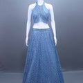 Designer Sky Blue Crop Top Lehenga Choli Reception Party Wear