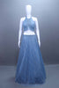 Designer Sky Blue Crop Top Lehenga Choli Reception Party Wear