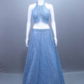 Designer Sky Blue Crop Top Lehenga Choli Reception Party Wear