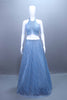 Designer Sky Blue Crop Top Lehenga Choli Reception Party Wear