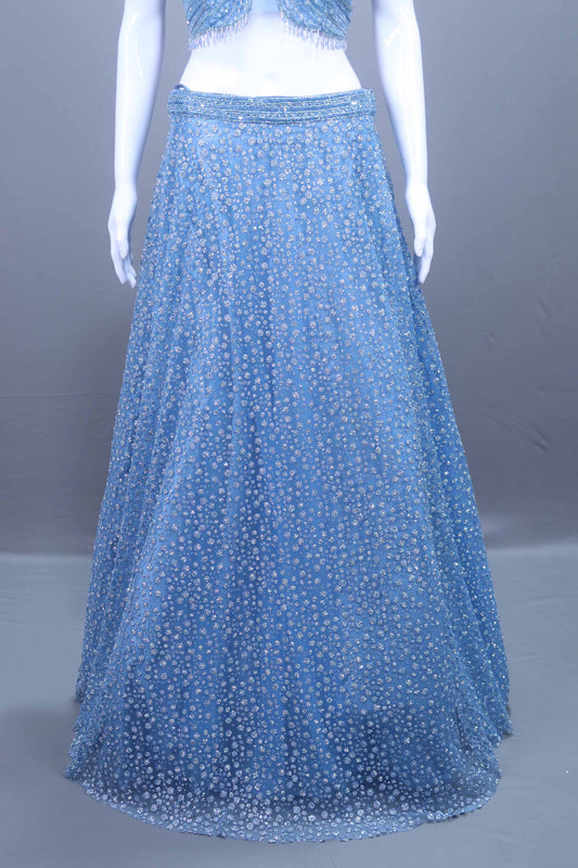 Designer Sky Blue Crop Top Lehenga Choli Reception Party Wear