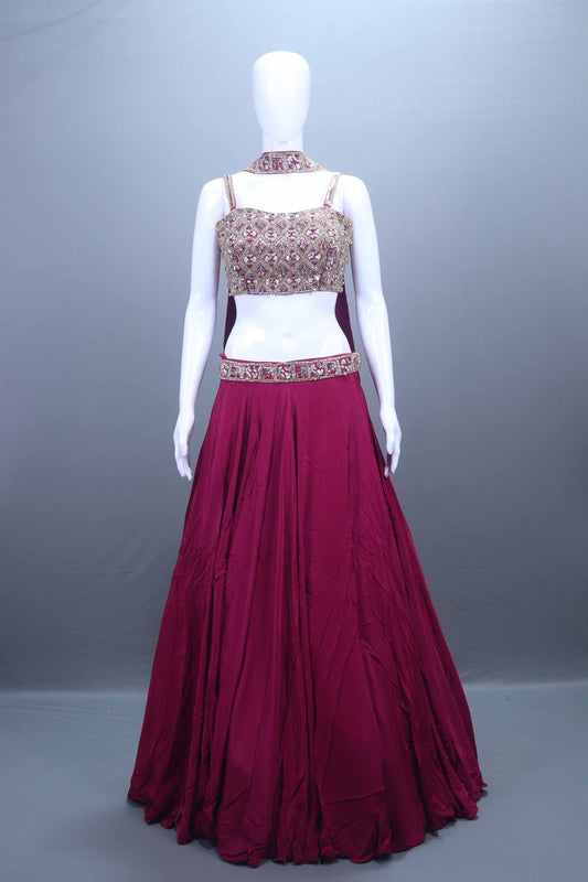 Designer Maroon Lehenga Skirt Handwork Choli Set