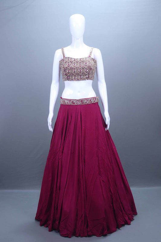 Designer Maroon Lehenga Skirt Handwork Choli Set