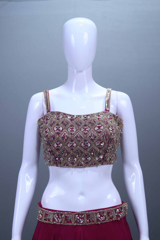 Designer Maroon Lehenga Skirt Handwork Choli Set