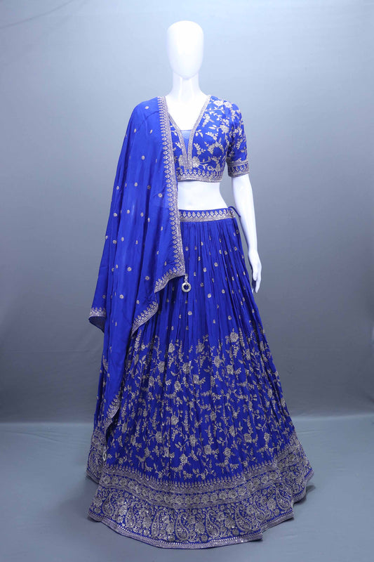 Royal Blue Banarasi Silk Lehenga Choli Party Wear