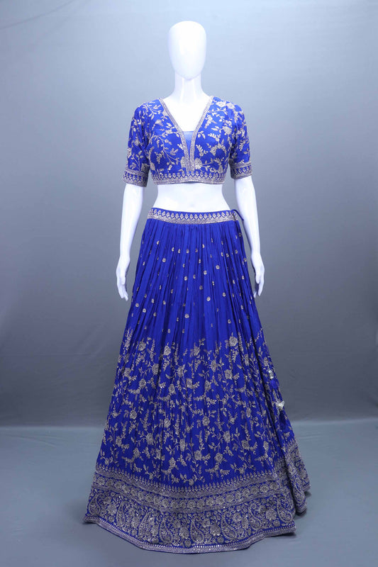 Royal Blue Banarasi Silk Lehenga Choli Party Wear