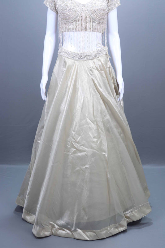 Elegant Ivory Satin Silk Lehenga Choli  Net Dupatta