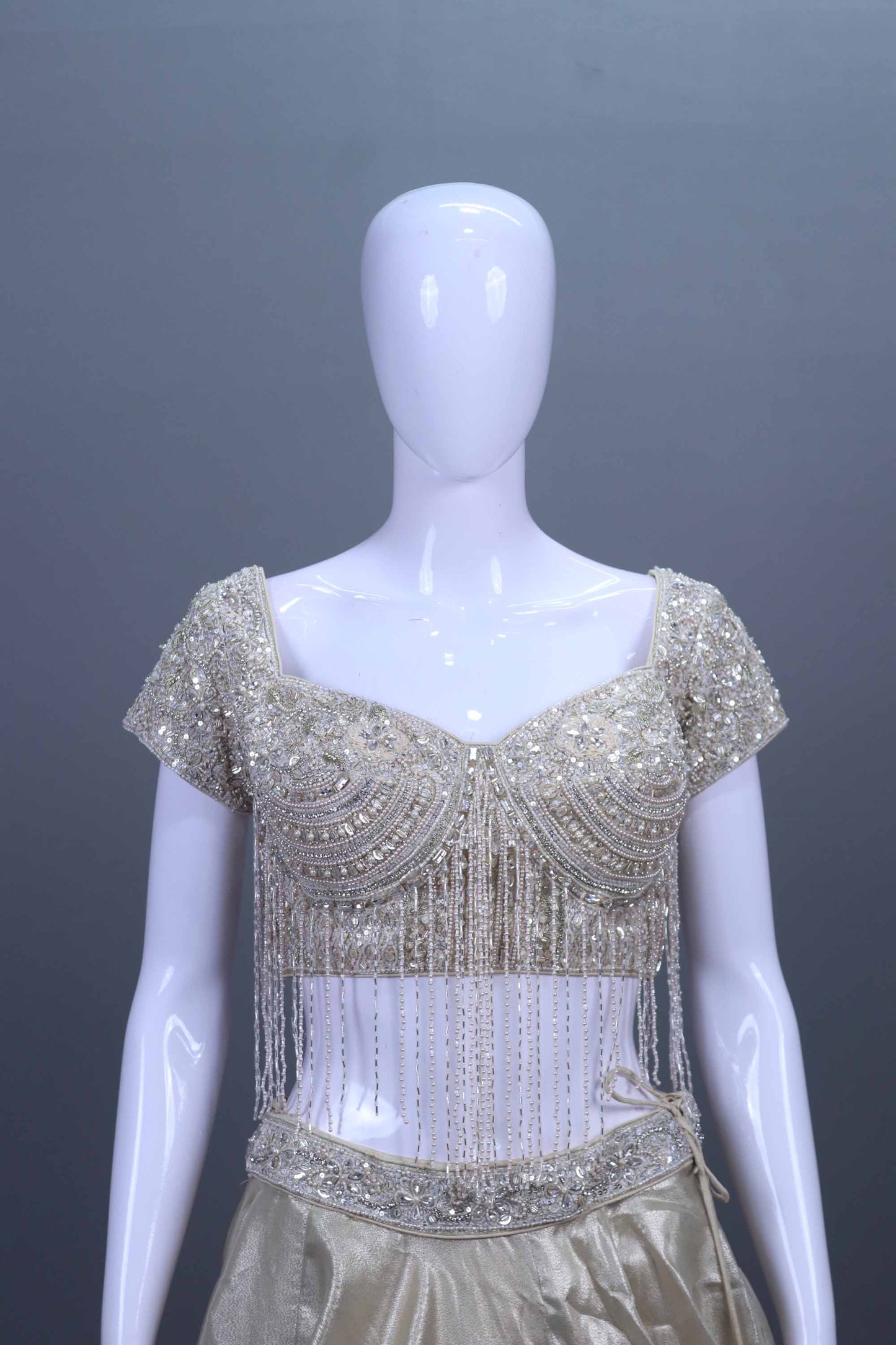 Elegant Ivory Satin Silk Lehenga Choli  Net Dupatta