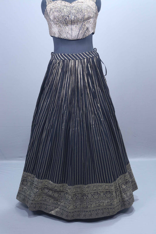 Black Gold Brocade Lehenga Set Blouse Dupatta Festive Wear