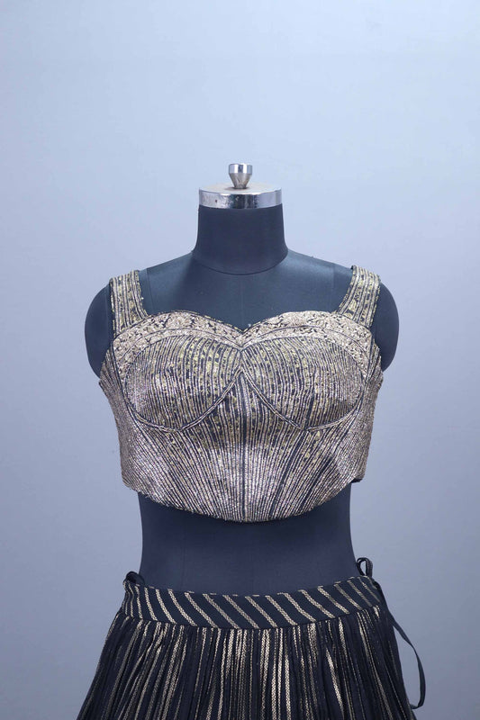 Black Gold Brocade Lehenga Set Blouse Dupatta Festive Wear